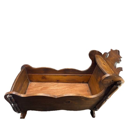 Vintage Handmade Wooden Baby Cradle 26 In Rocking Crib Baby Basinet Furniture - Picture 1 of 15